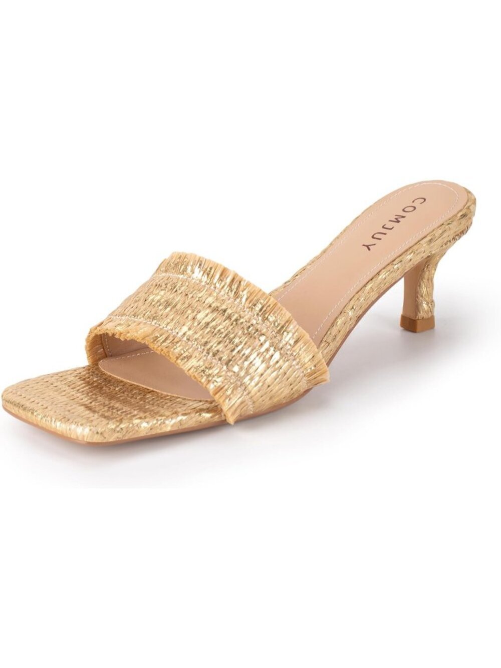 Women's Heeled Sandals 2 Inch Kitten Heels Gold Square Toe Summer Heels